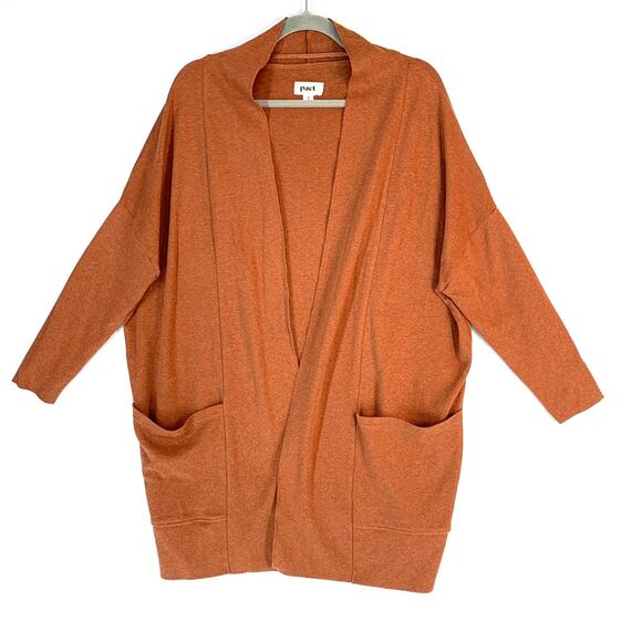 Pact Airplane Cardigan Rust Organic Cotton Open Front Cozy Oversized XS/S - Picture 1 of 12
